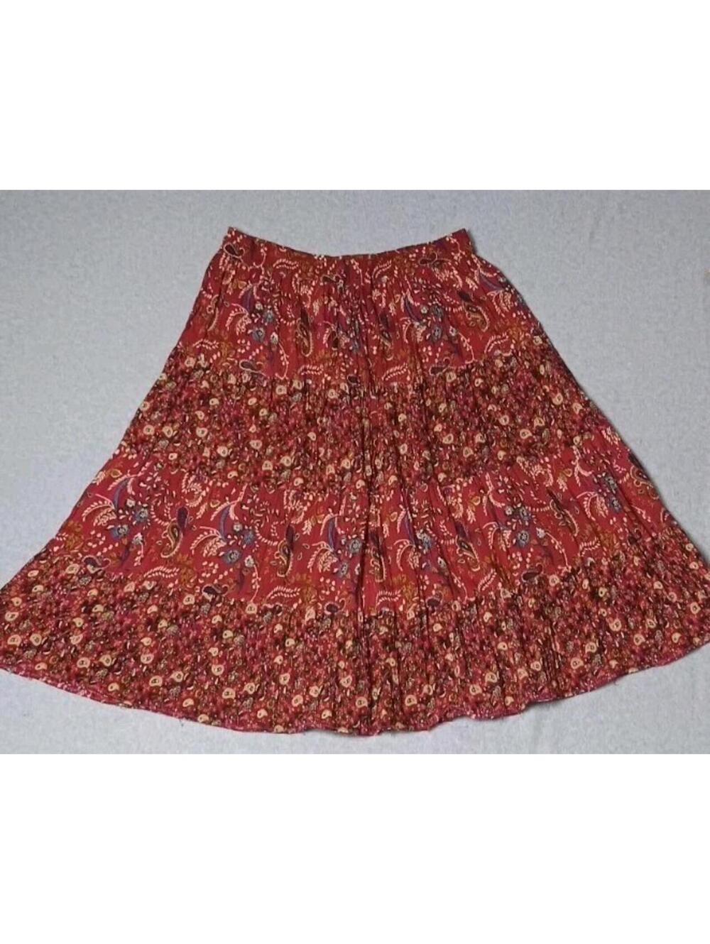 Bobbie Brooks Crinkle Maxi Skirt Womens Size Medium Red Floral "Very Berry"...